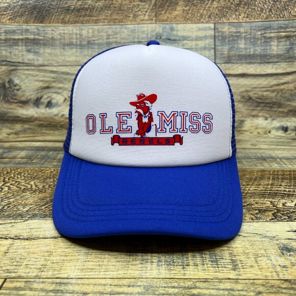 Ole Miss Rebels Mens Trucker Hat Blue Snapback University of Mississippi Cap - Picture 2 of 8